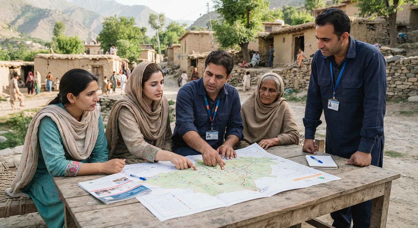 Community members participating in a disaster risk reduction planning session